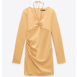 BRAND NEW ZARA DRAPPED DRESS WITH JEWEL NECK TIE